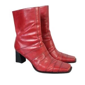 Vintage 90s Bakers Red Patchwork Leather Square Toe Boots 9
